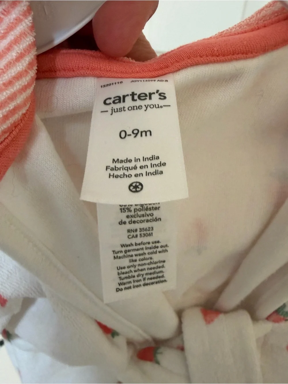 Like new Carters 0 to 9 months hooded Terry cloth robe